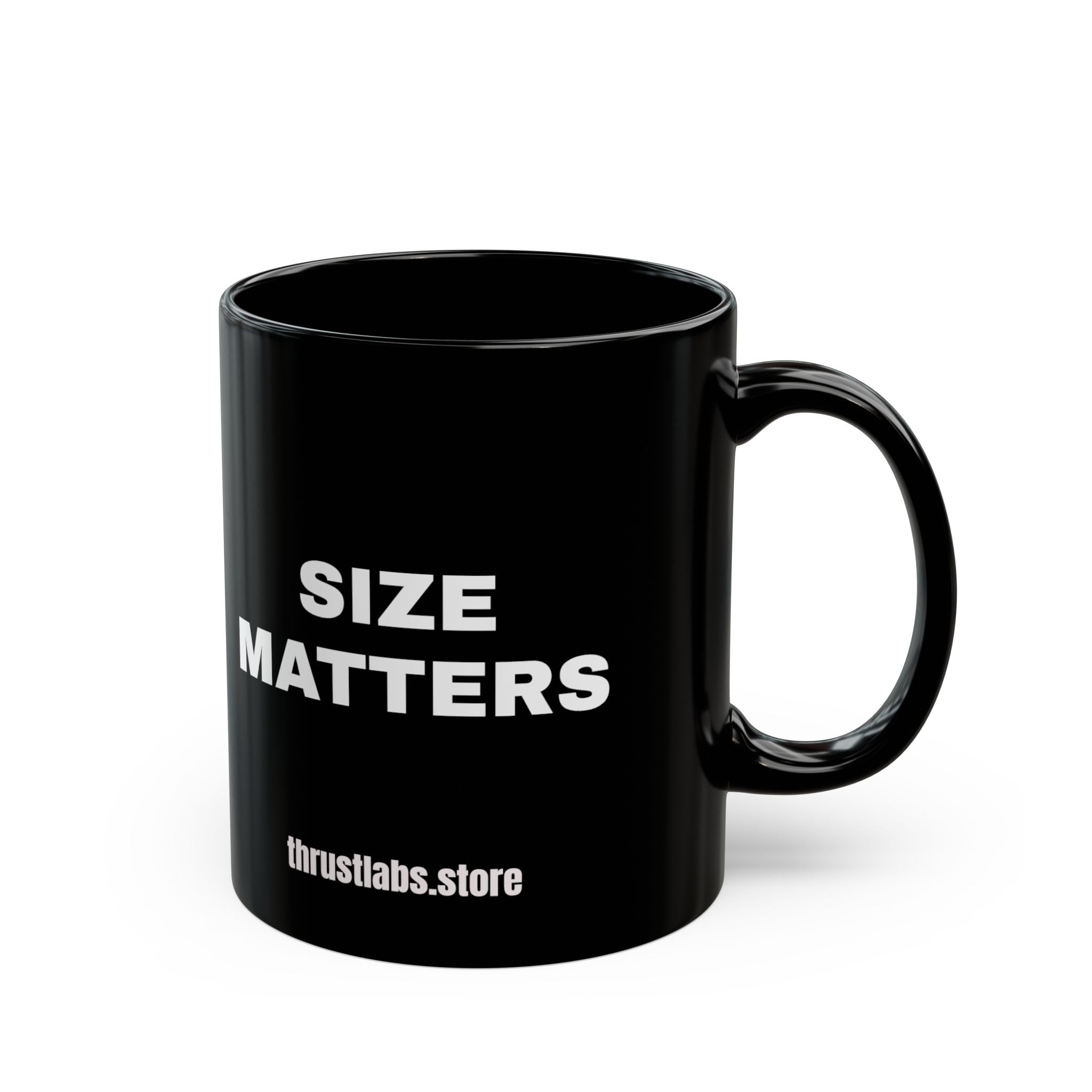 Size Matters Black Mug — Bold Statement Coffee Cup (11oz, 15oz)