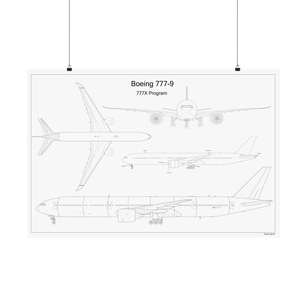 Boeing 777-9 Blueprint Matte Poster — Aviation Wall Art Print