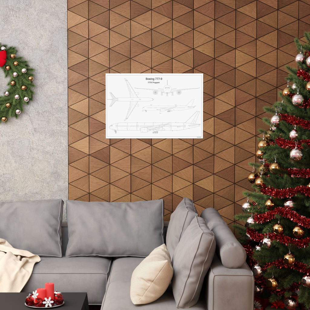 Boeing 777-9 Blueprint Matte Poster — Aviation Wall Art Print