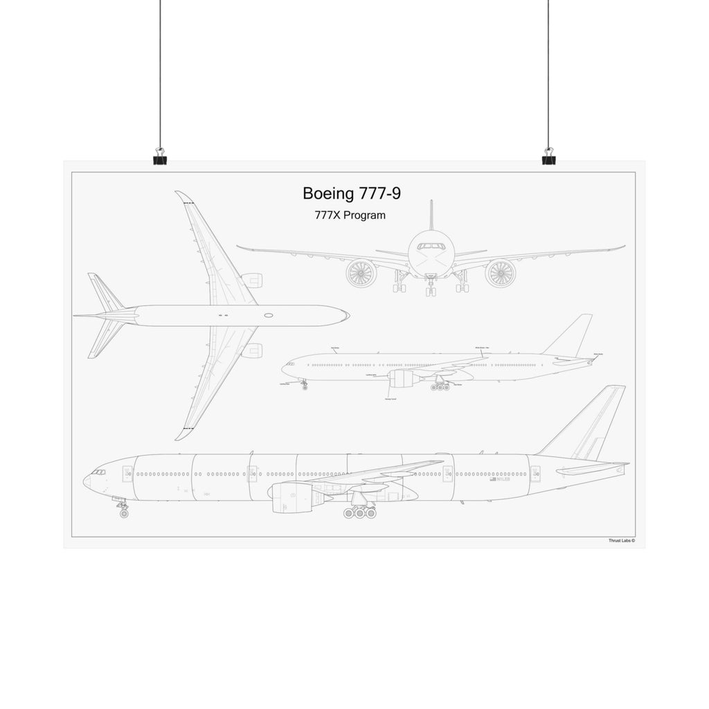 Boeing 777-9 Blueprint Matte Poster — Aviation Wall Art Print