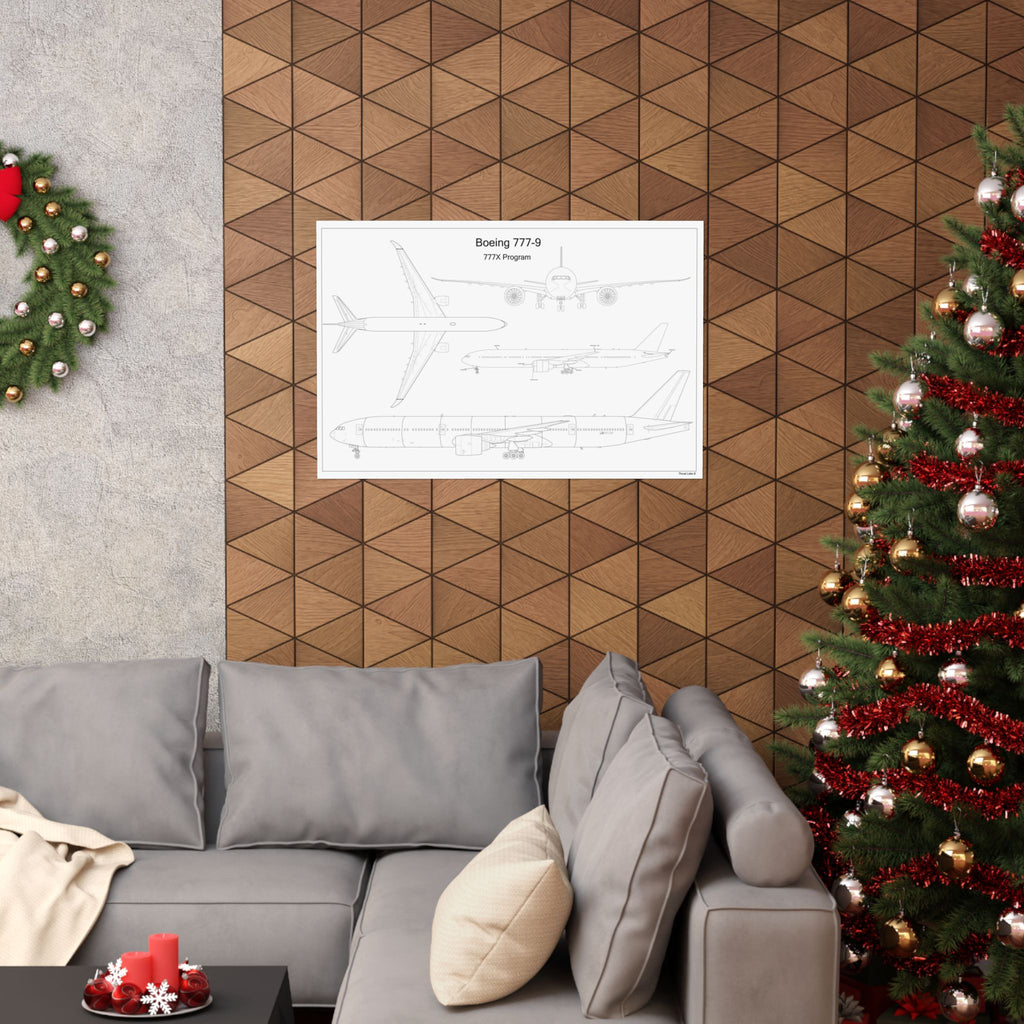 Boeing 777-9 Blueprint Matte Poster — Aviation Wall Art Print