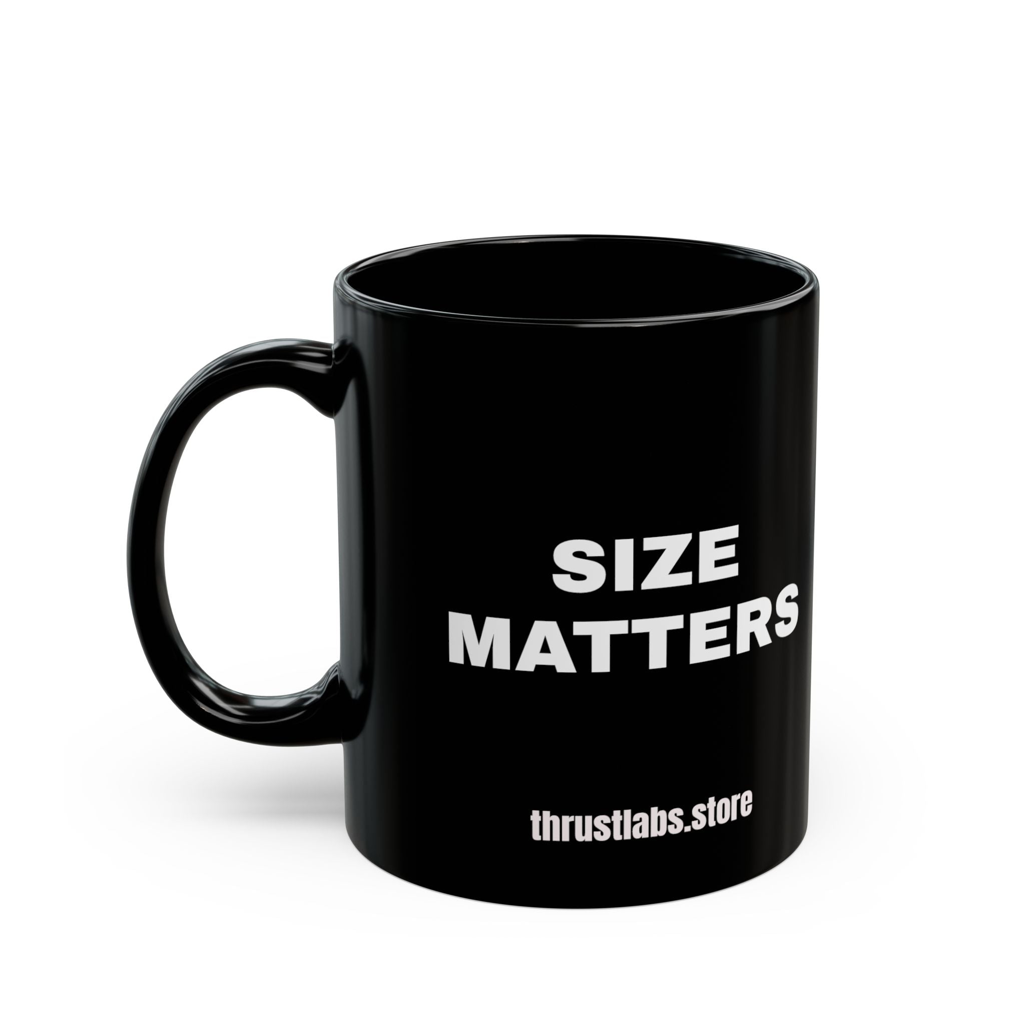 Size Matters Black Mug — Bold Statement Coffee Cup (11oz, 15oz)