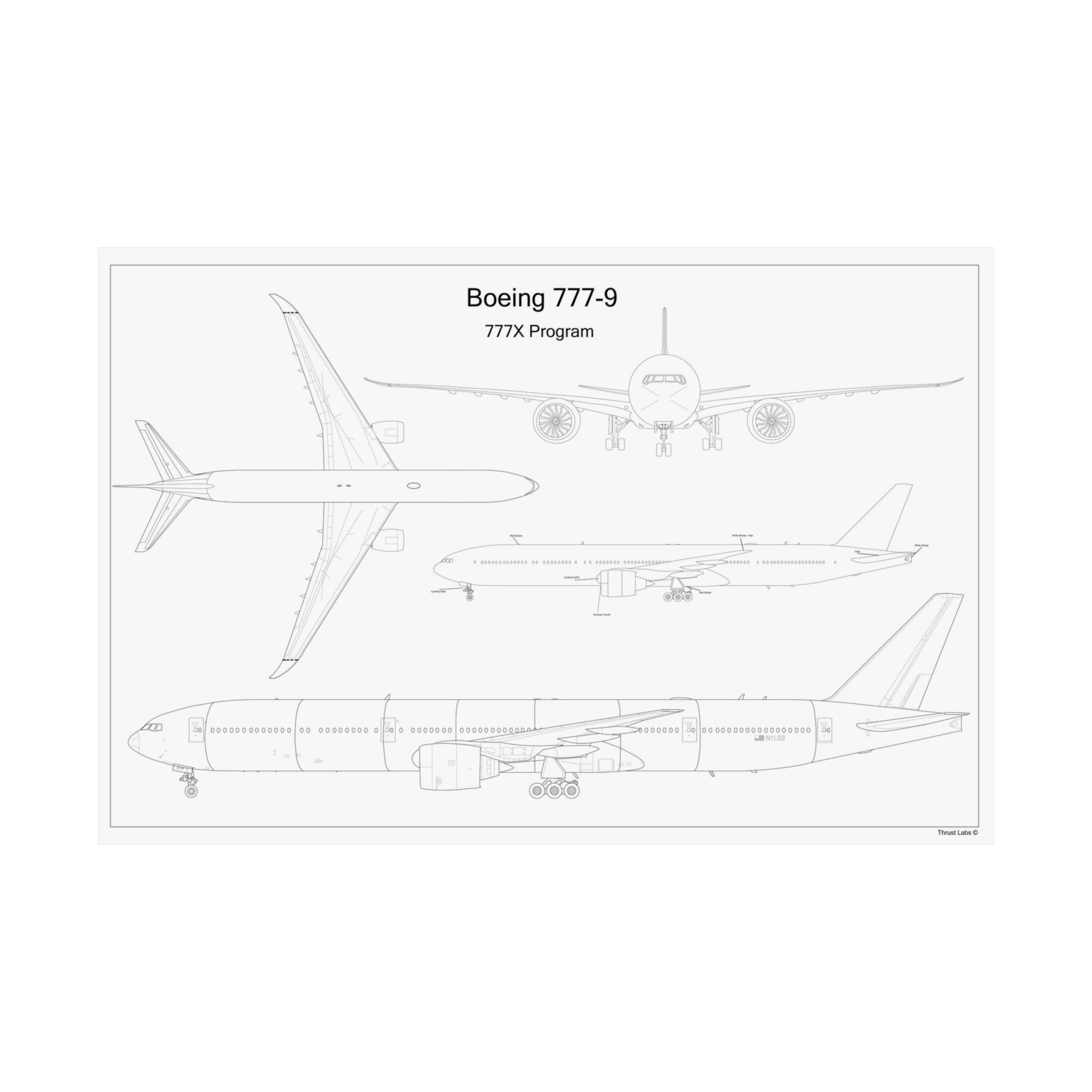 Boeing 777-9 Blueprint Matte Poster — Aviation Wall Art Print